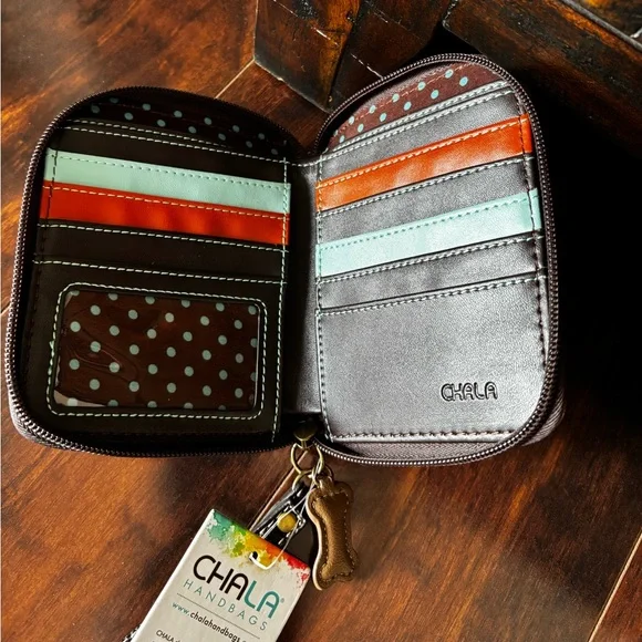 NEW Chala Boston Terrier Dog Zippered Bifold Wallet Faux Leather Purple - Picture 8 of 10